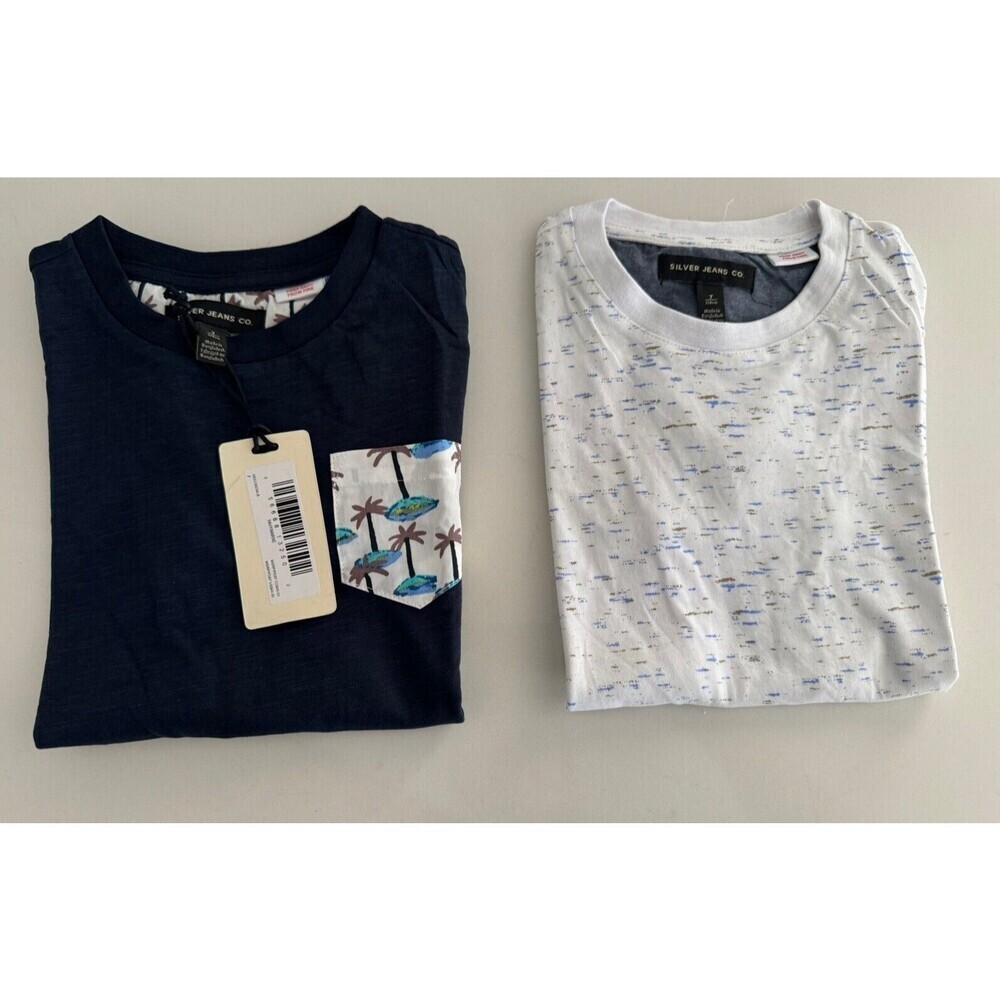 Silver Jeans Co. Boy's tee shirt Navy white Stripe Knit Crewneck 100% cotton 7